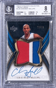 2006-07 UD "Exquisite Collection" #LL-BI Chauncey Billups Limited Logos Patch Signed Card (#19/50) - BGS NM-MT 8/BGS 10